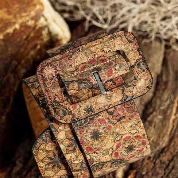 B254 Chestnut Western Floral Print Faux Leather Waist Belt - Picture 3 of 5